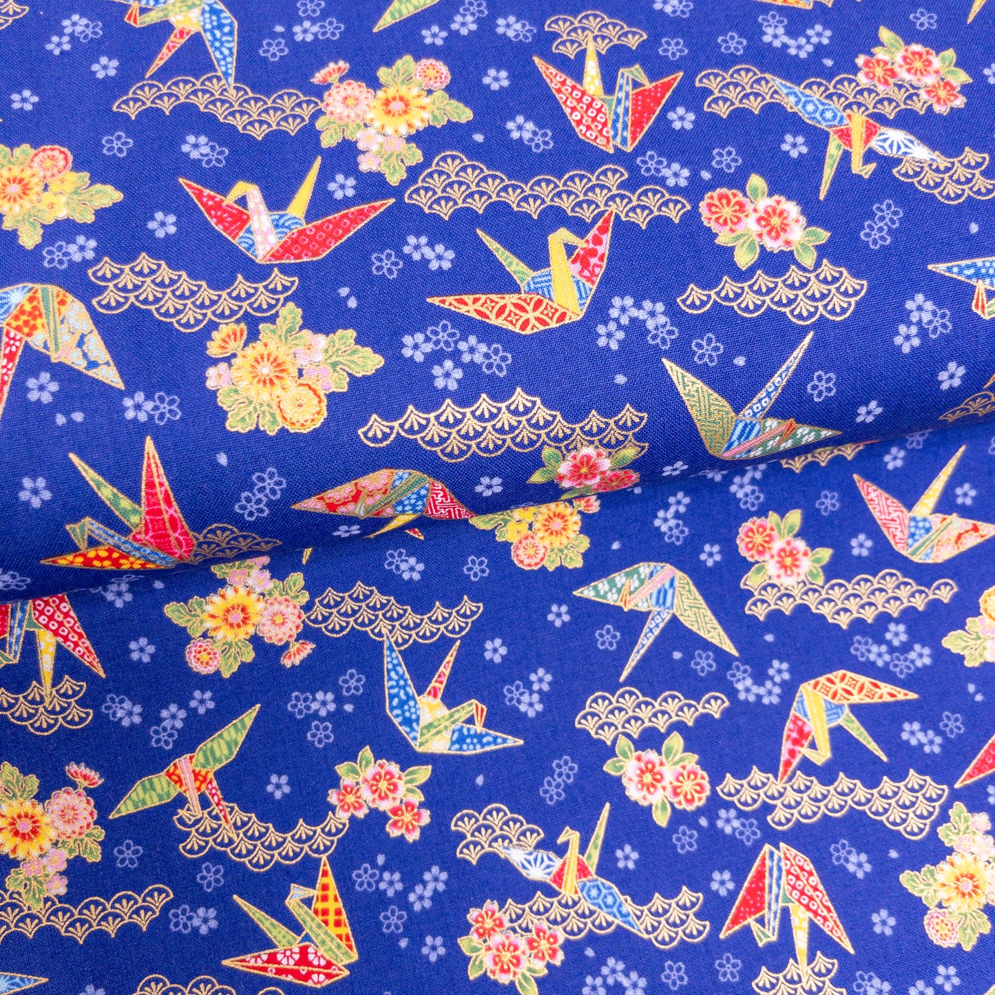 Japan | paper crane 燙金紙鶴和扇 | cotton printed sheeting 純棉