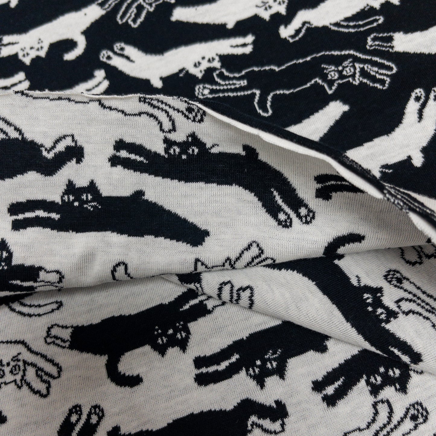 maffon | lazy cat black ivory 懶惰貓貓 黑+米色 | cotton jacquard knit 雙面純棉提花針織 - 160cm