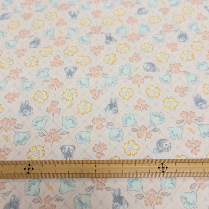 Japan | flowers and rabbit 小灰兔與花朵 | cotton printed broad 純棉