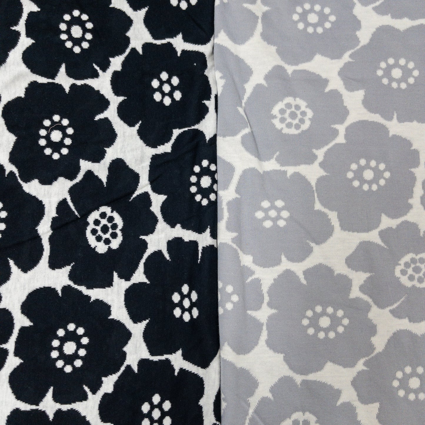 maffon | medium anemone flowers black ivory 北歐簡約中花 黑+米白 | cotton jacquard knit 雙面純棉提花針織 - 160cm