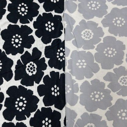 maffon | medium anemone flowers black ivory 北歐簡約中花 黑+米白 | cotton jacquard knit 雙面純棉提花針織 - 160cm