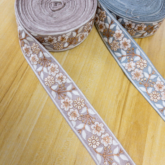 India | flowers 白花 4cm | embroidery webbing 刺繡帶