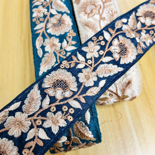 embroidery webbing 刺繡帶 | gold brown flower 金啡花葉 5cm