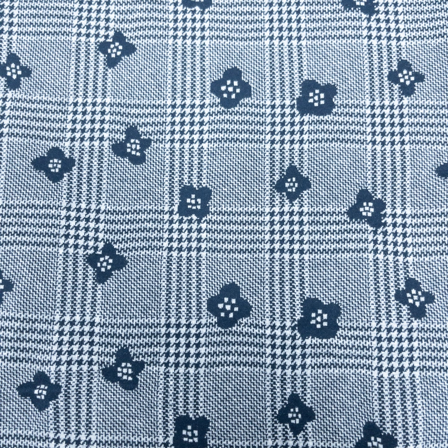 maffon | tartan floral navy gray 英倫格紋花卉 深藍+灰色 | cotton jacquard knit 雙面純棉提花針織 - 160cm