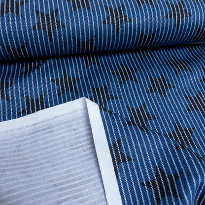 Japan | striped denim color stars 牛仔色間條星星 | cotton printed twill 純棉