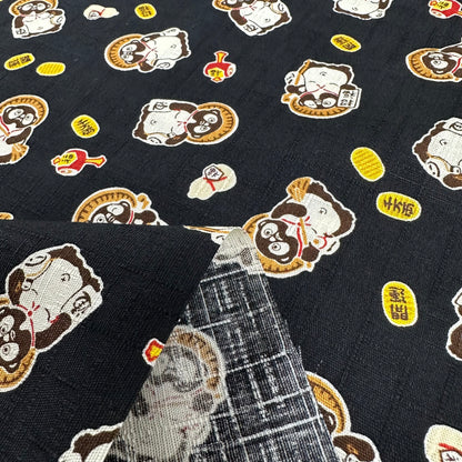 Japan | tanuki raccoon dog 招福 狸貓 | cotton printed dobby 純棉竹節