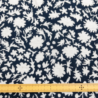 maffon | flowers & leaves navy ivory 花葉圖案 深藍 | cotton jacquard knit 雙面純棉提花針織 - 160cm