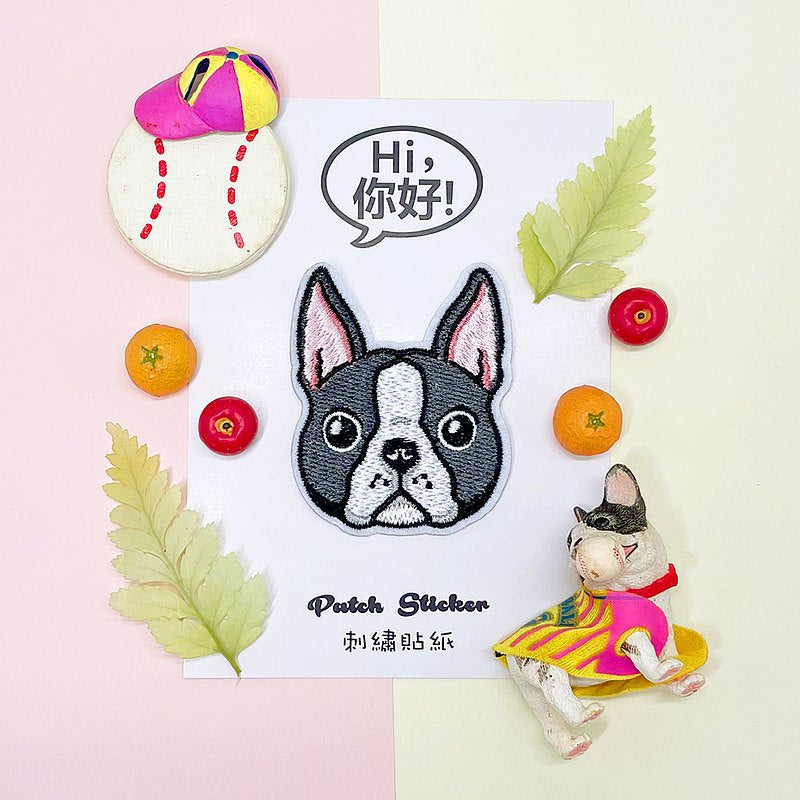 Hi你好 | boston terrier 波士頓㹴 | embroidery patch 刺繡章