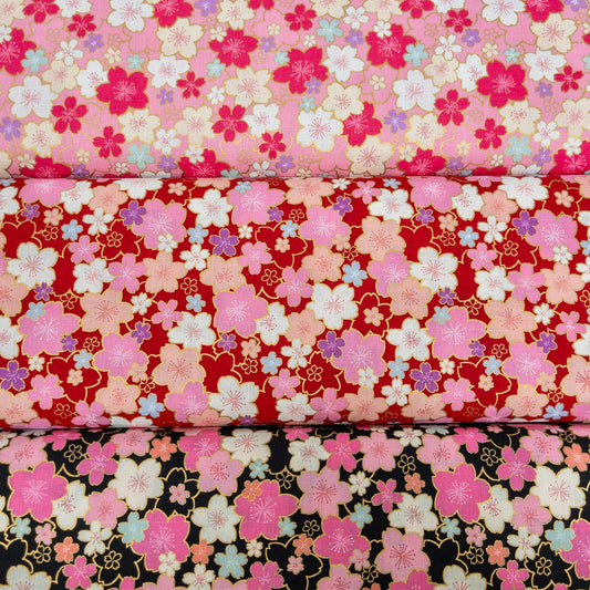 Japan | japanese bronzing pink sakura 和風燙金粉紅櫻花 | cotton printed poplin 竹節純棉