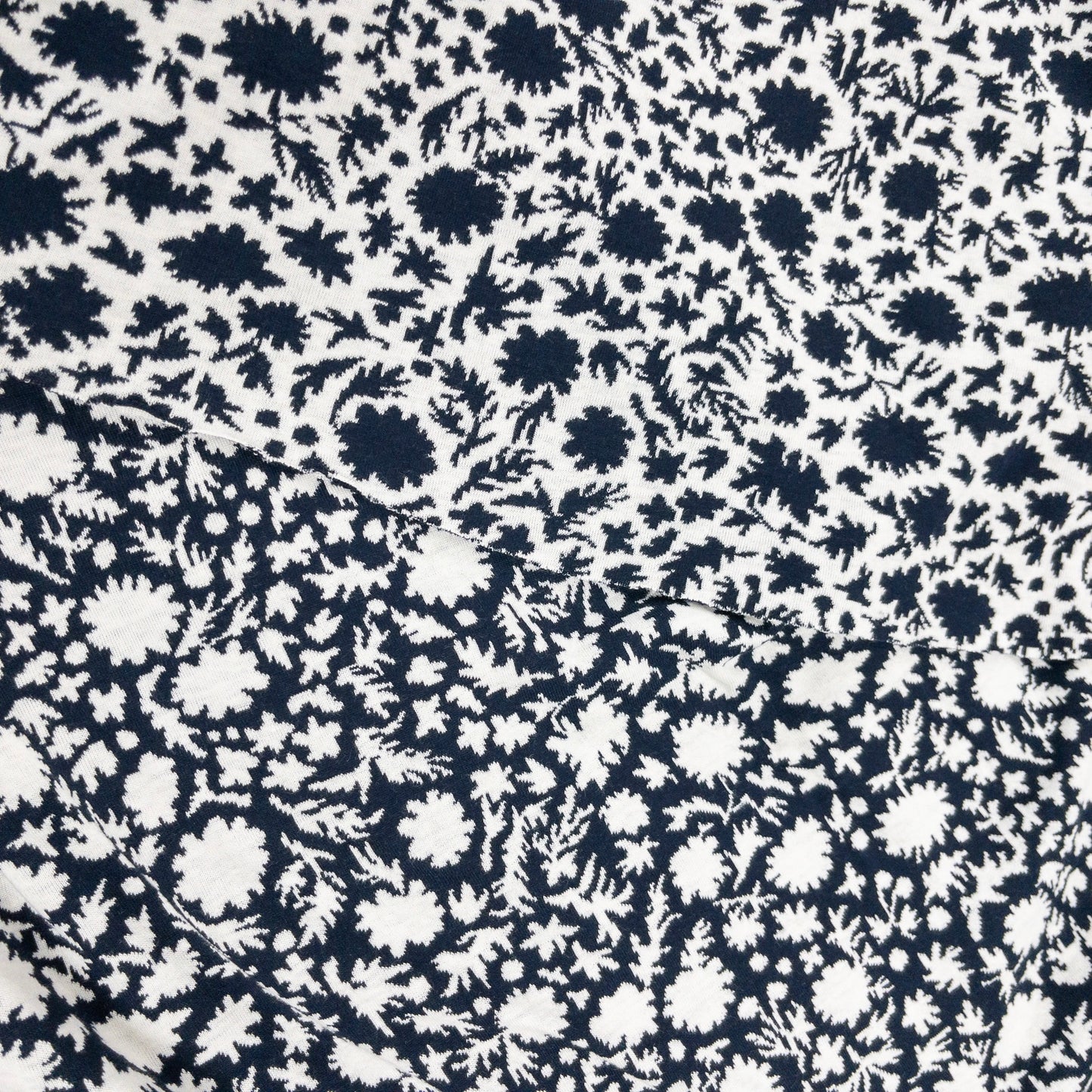 maffon | flowers & leaves navy ivory 花葉圖案 深藍 | cotton jacquard knit 雙面純棉提花針織 - 160cm