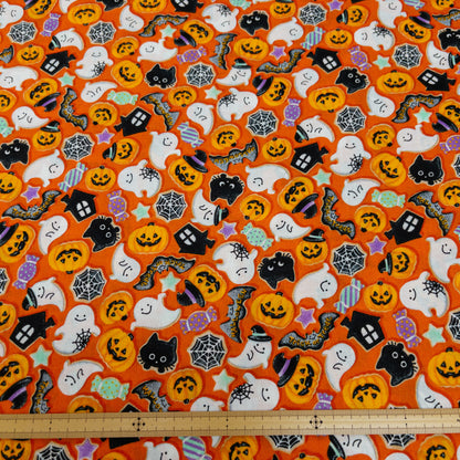 Japan | halloween pattern and cats 萬聖節圖案貓貓 | cotton printed shirting 純棉