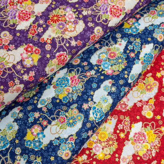 Japan | bronzed Japanese clouds and flowers 燙金和風雲海花 | cotton printed sheeting