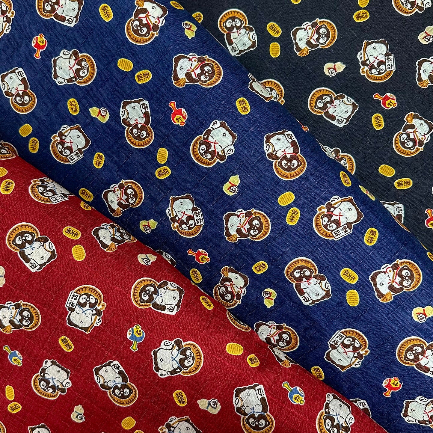 Japan | tanuki raccoon dog 招福 狸貓 | cotton printed dobby 純棉竹節