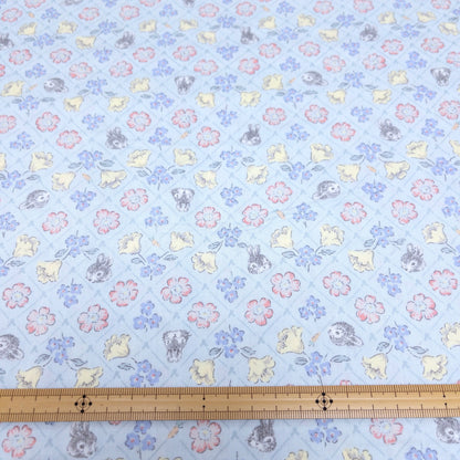 Japan | flowers and rabbit 小灰兔與花朵 | cotton printed broad 純棉