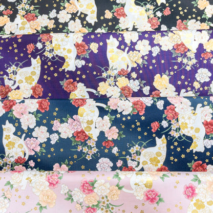 Quilt Gate | bronzing flowers and cats 燙金花貓 | cotton printed sheeting 純棉