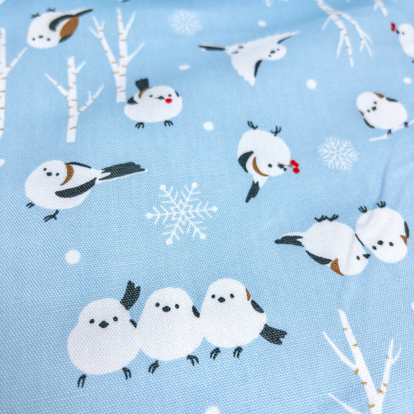 Japan | long-tailed tit snow 北海道小鳥「雪之妖精」雪花 | cotton printed oxford 純棉