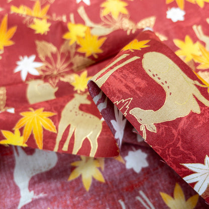 Quilt Gate | bronzing sika deer and maple leaf 燙金楓葉梅花鹿 | cotton printed sheeting 純棉