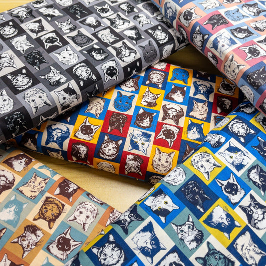 Japan | retro checkered cats 復古拼格貓咪 | cotton printed sheeting 純棉