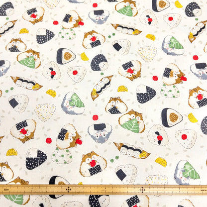 Japan | animal hamster onigiri rice ball 動物倉鼠飯糰 | cotton printed oxford 純棉