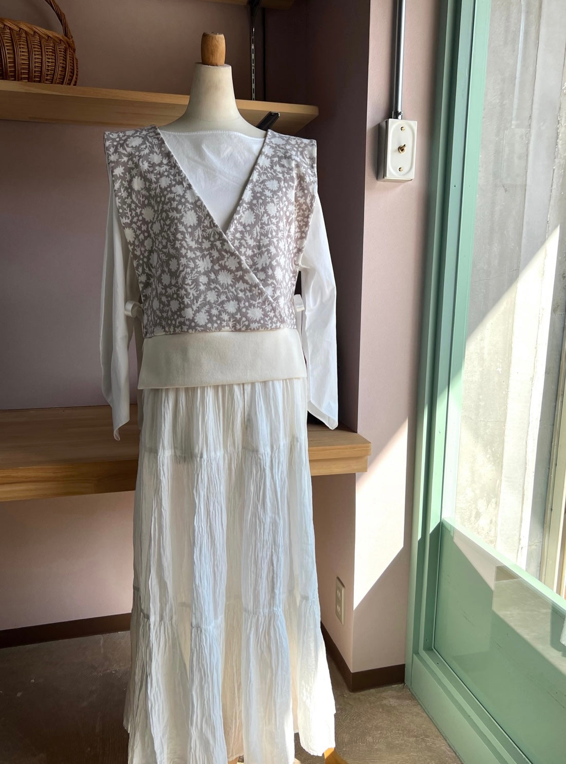 maffon | flowers & leaves cashmere ivory 花葉圖案 啡灰 | cotton jacquard knit 雙面純棉提花針織 - 160cm