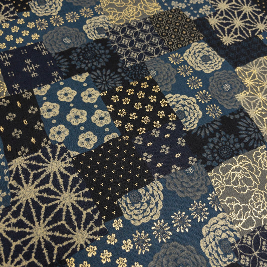 Japan | bronzing japanese patchwork pattern 燙金和風拼布圖案 | cotton printed poplin 竹節純棉