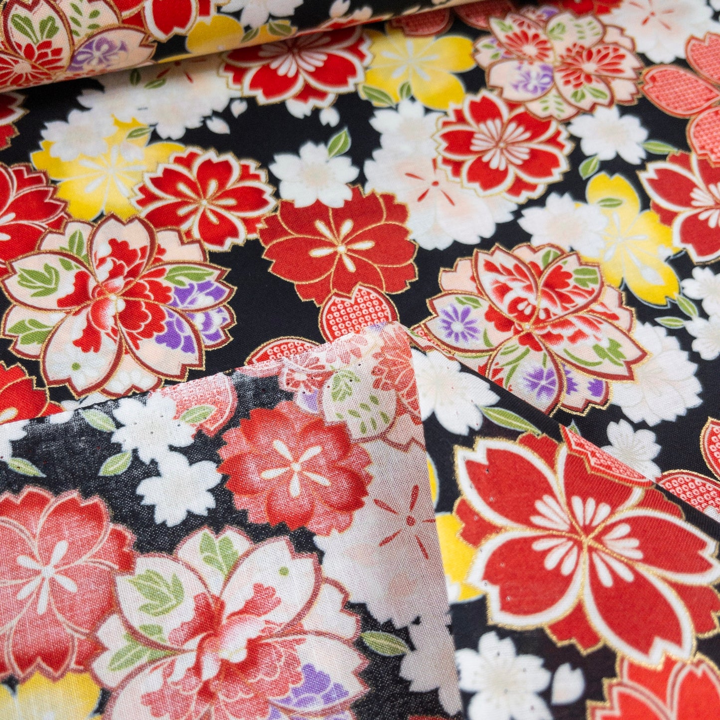 Japan | bronzing Japanese sakura 燙金和風藍櫻花 | cotton printed sheeting 純棉