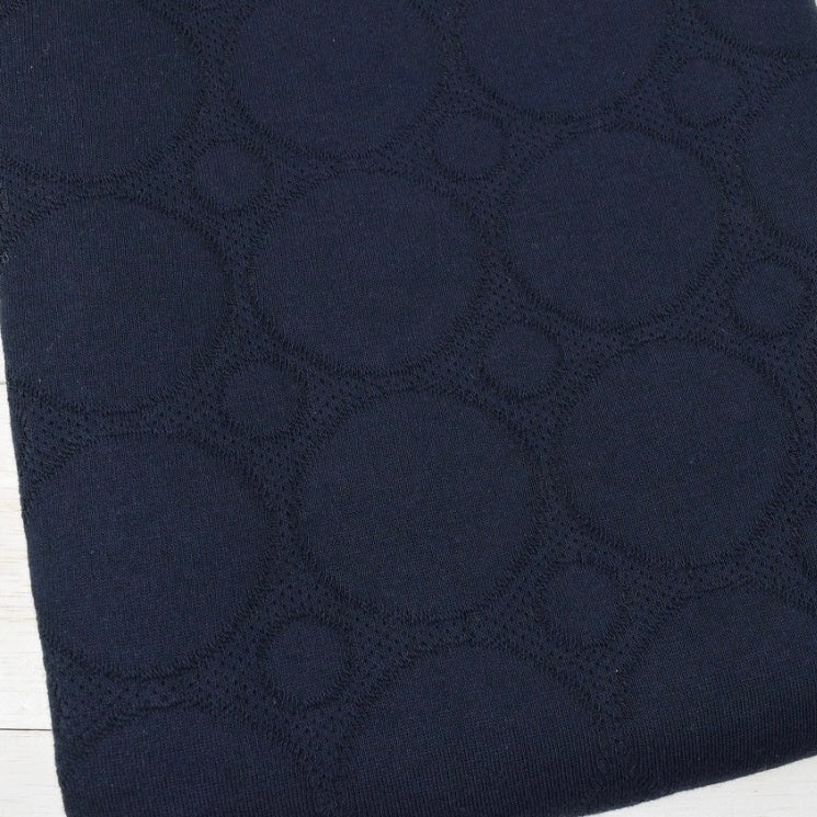 maffon | dot pattern black navy 簡約圓點 黑+藍 | cotton quilted jacquard knit 雙面純棉提花針織夾棉 - 160cm