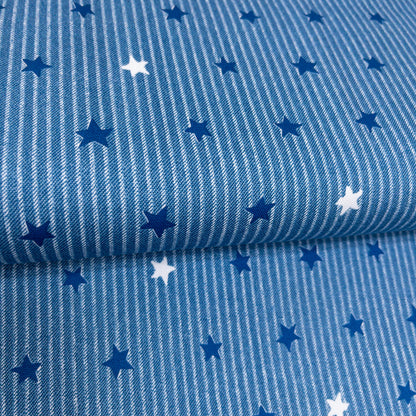 Japan | striped denim color stars 牛仔色間條小星星 | cotton printed oxford 純棉