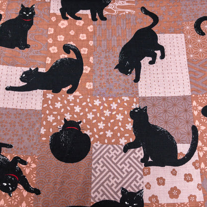 Japan | japanese pattern black cat 和風圖案拼圖黑貓 | cotton printed poplin 竹節棉