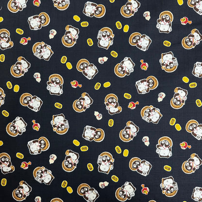 Japan | tanuki raccoon dog 招福 狸貓 | cotton printed dobby 純棉竹節