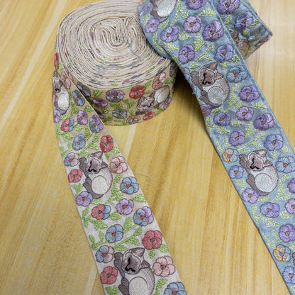 India | cats & flowers 6cm 貓和花 | embroidery webbing 刺繡帶
