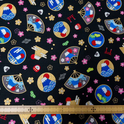 Japan | gold pattern fuji  金扇圖案富士山 | cotton printed sheeting