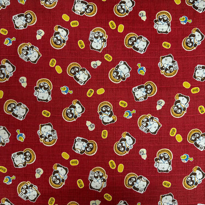 Japan | tanuki raccoon dog 招福 狸貓 | cotton printed dobby 純棉竹節