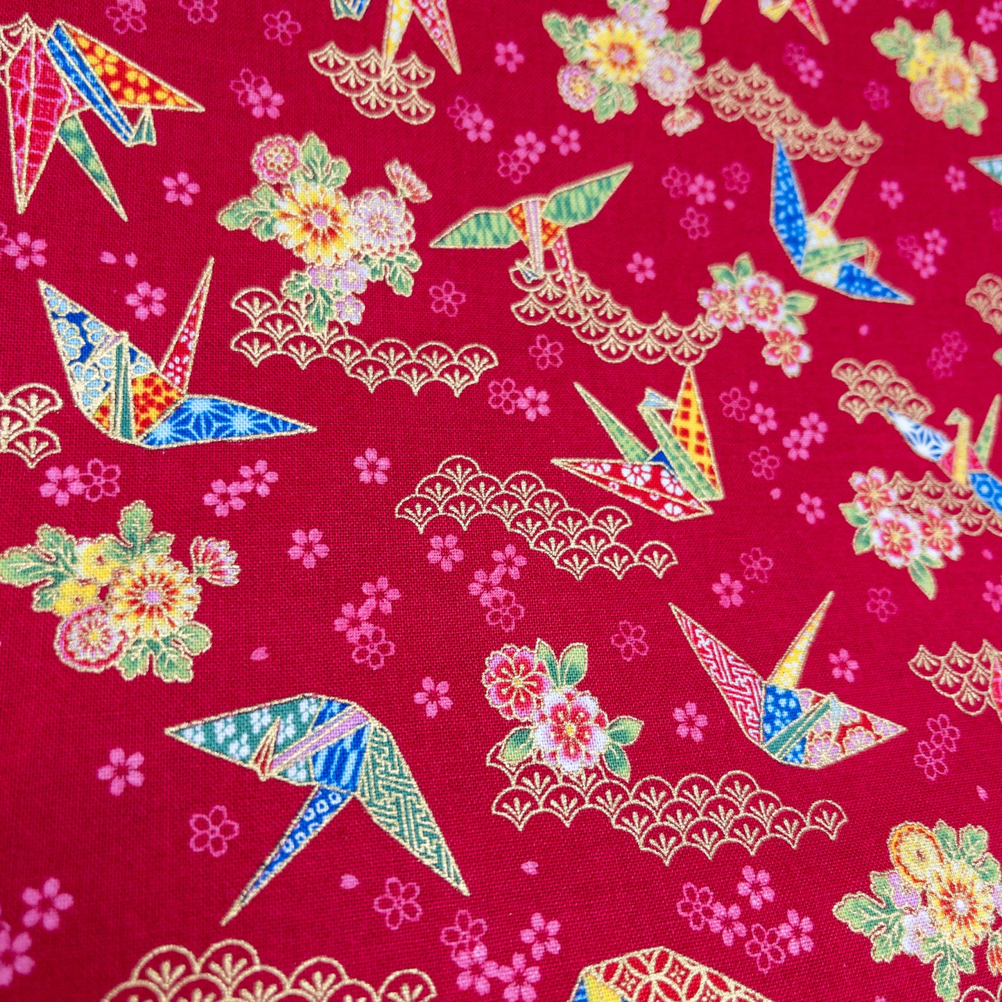 Japan | paper crane 燙金紙鶴和扇 | cotton printed sheeting 純棉