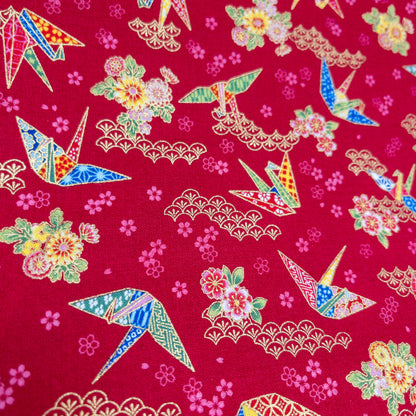 Japan | paper crane 燙金紙鶴和扇 | cotton printed sheeting 純棉