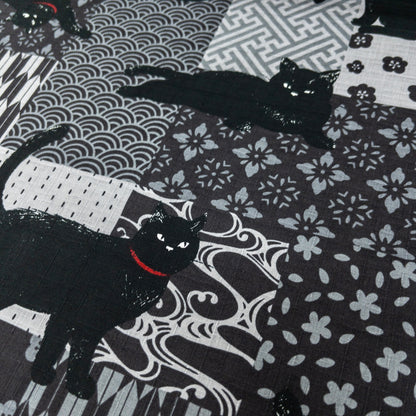 Japan | japanese pattern black cat 和風圖案拼圖黑貓 | cotton printed poplin 竹節棉