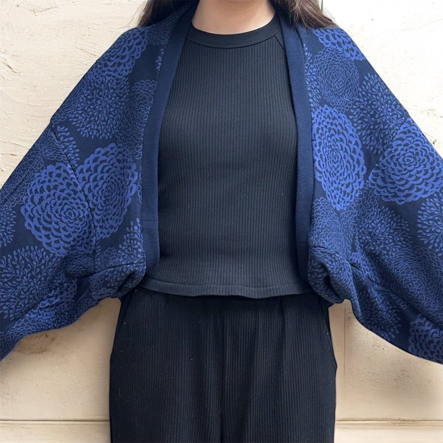 maffon | dahlia navy 大麗花 深藍 | cotton jacquard knit 雙面純棉提花針織 - 160cm