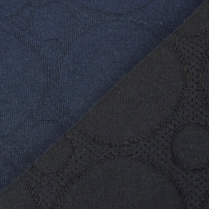 maffon | dot pattern black navy 簡約圓點 黑+藍 | cotton quilted jacquard knit 雙面純棉提花針織夾棉 - 160cm