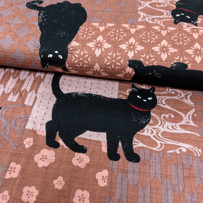 Japan | japanese pattern black cat 和風圖案拼圖黑貓 | cotton printed poplin 竹節棉