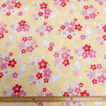 Japan | Sakura bunny 櫻花白兔竹節棉 | cotton printed dobby 竹節棉