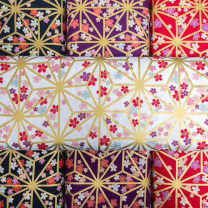 Japan | japanese hot stamping flower pattern 燙金粗線麻之葉櫻花 | cotton printed poplin 竹節純棉
