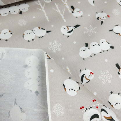 Japan | long-tailed tit snow 北海道小鳥「雪之妖精」雪花 | cotton printed oxford 純棉