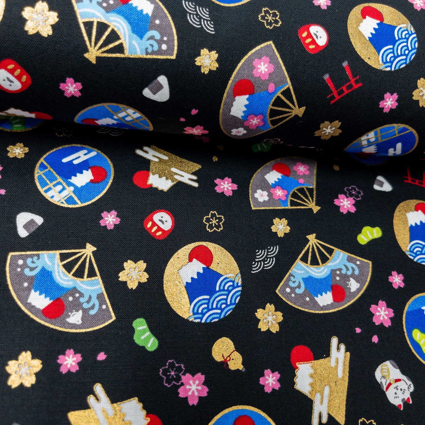 Japan | gold pattern fuji  金扇圖案富士山 | cotton printed sheeting