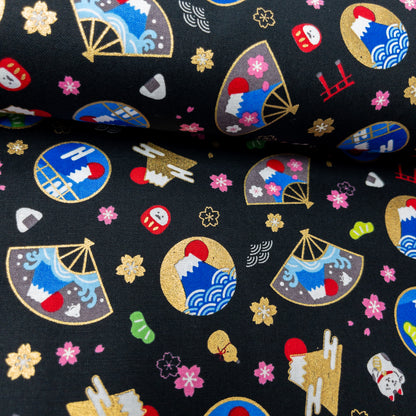 Japan | gold pattern fuji  金扇圖案富士山 | cotton printed sheeting