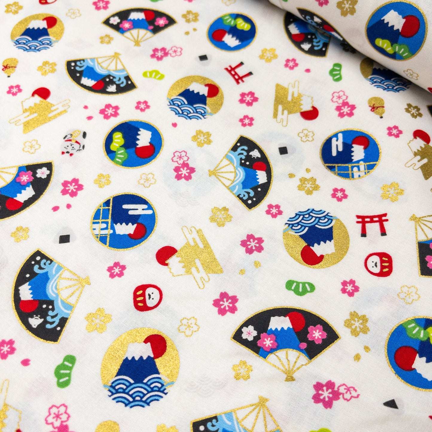 Japan | gold pattern fuji  金扇圖案富士山 | cotton printed sheeting