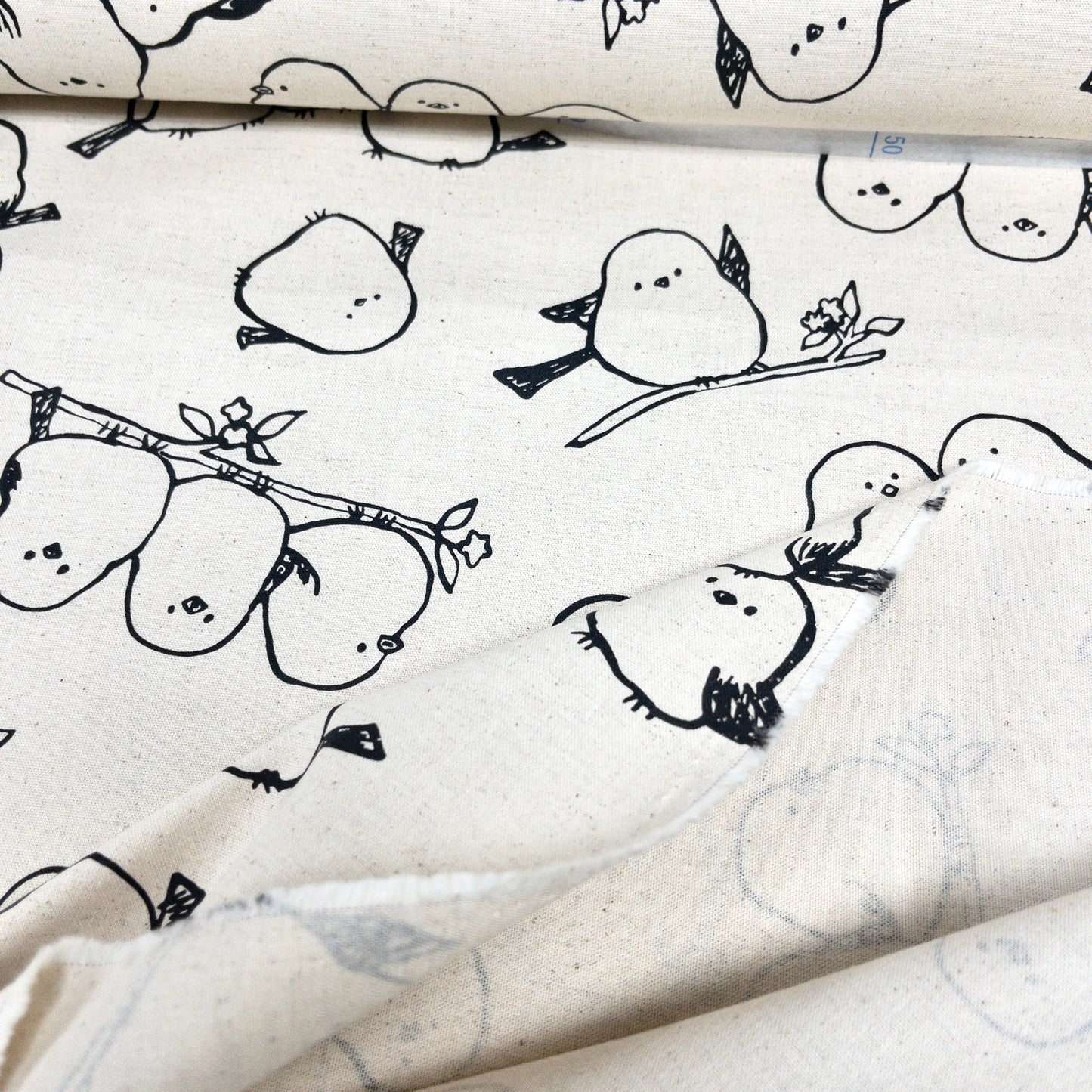 Japan | long-tailed tit 北海道小鳥「雪之妖精」 | cotton linen printed canvas 棉麻