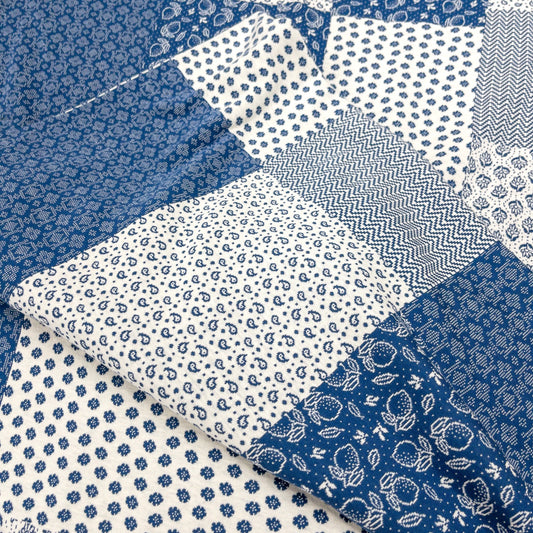maffon | patchwork blue ivory 拼布圖案 藍色 | cotton jacquard knit 雙面純棉提花針織 - 160cm
