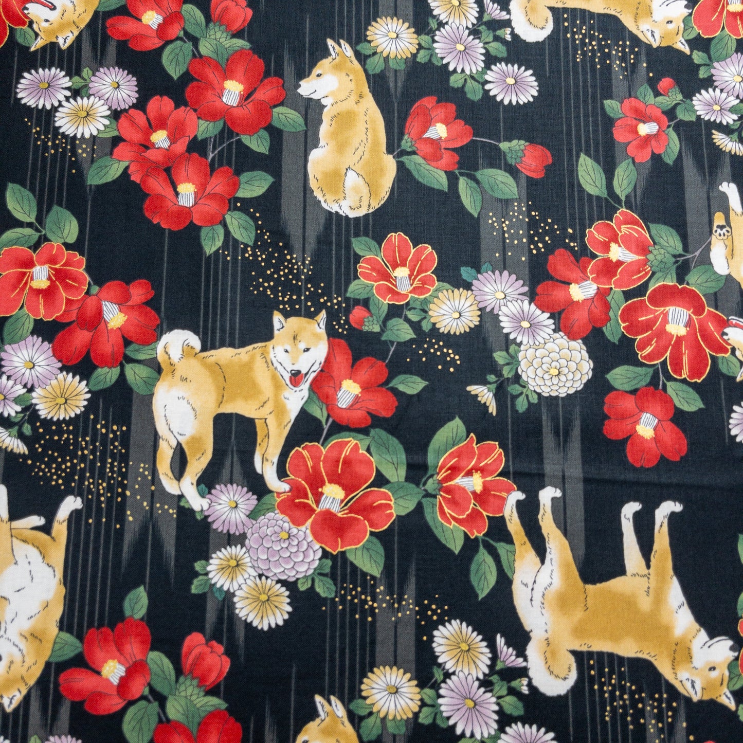 Quilt Gate | bronzing flowers and shiba 燙金花柴犬 | cotton printed sheeting 純棉
