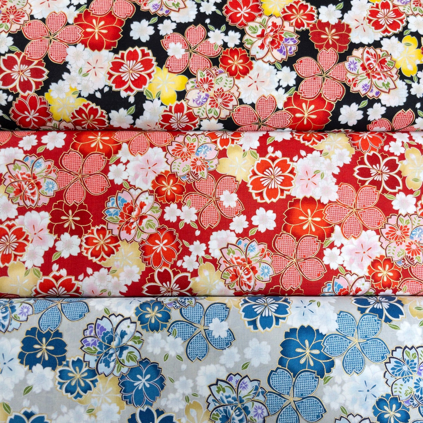 Japan | bronzing Japanese sakura 燙金和風藍櫻花 | cotton printed sheeting 純棉