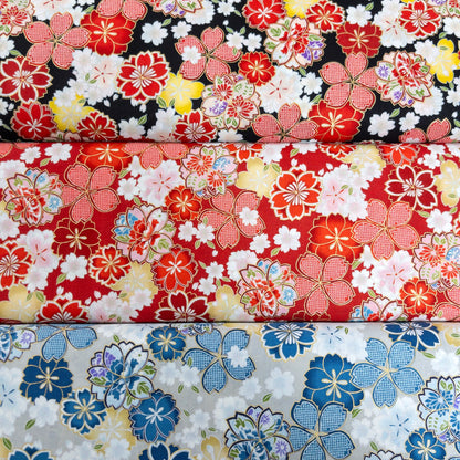 Japan | bronzing Japanese sakura 燙金和風藍櫻花 | cotton printed sheeting 純棉